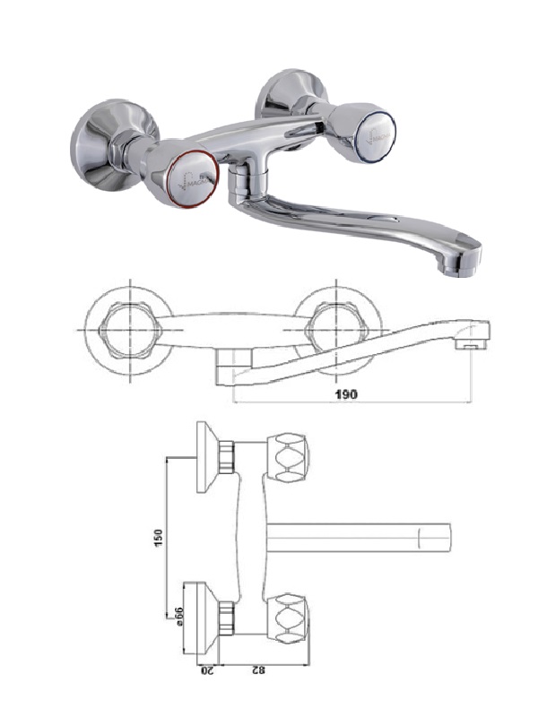 Virtuves krāns no sienas MG-2132/RING, DIVUPE