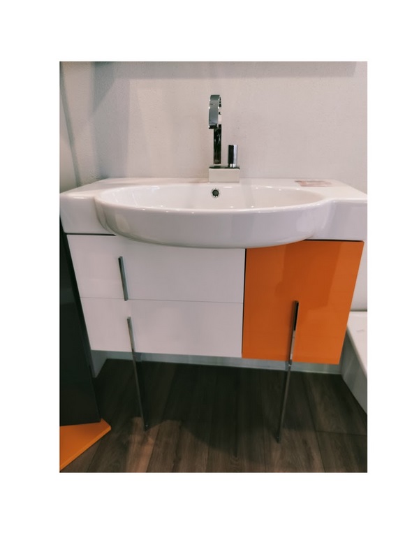 Skapītis ar izlietni, balts/oranžs, AREA 81x35