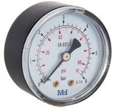 Manometrs D50, 0-6bar/psi, 1/4", CL1.6